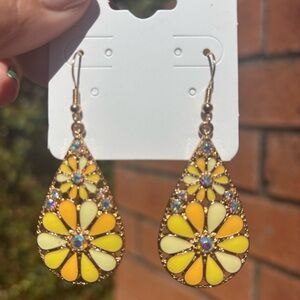New - Yellow Floral Teardrop Earrings